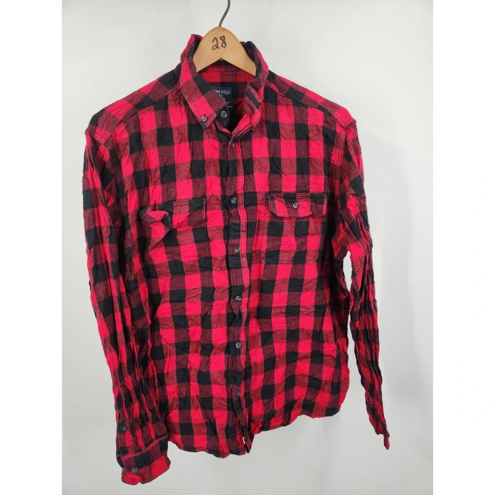 Faded‎ Glory Mens Red Black Plaid Flannel Shirt L Long Sleeve Button Up - Picture 4 of 8